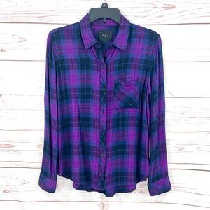 Rails Hunter Flannel Button Up Blouse Bold Magenta Iris Black